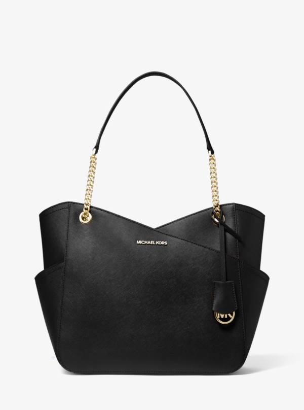 Damske Taška Cez Rameno Michael Kors Jet Set Large Saffiano Leather Čierne - Kabelky Michael Kors Levně | OMQDA-5472
